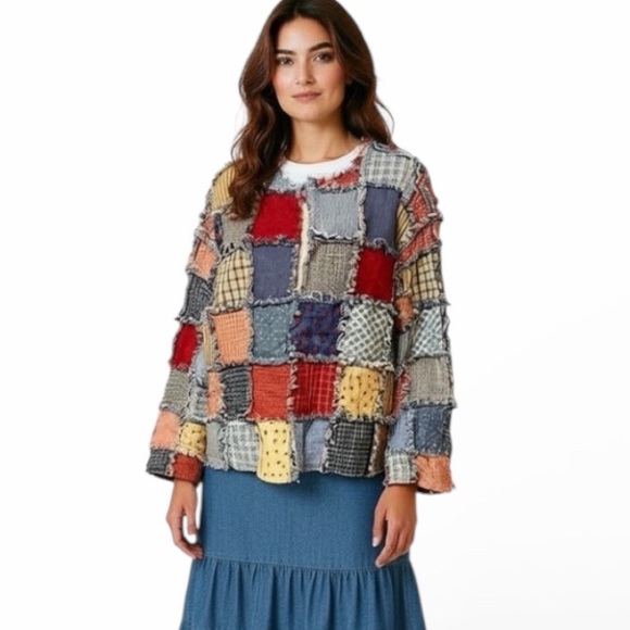 Upcycled Patchwork Quilted Rag Frayed Edges Handcrafted Reworked Jacket Unique